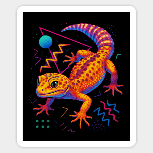 Retro Neon Giant Leopard Gecko Magnet by Reptiq's Store