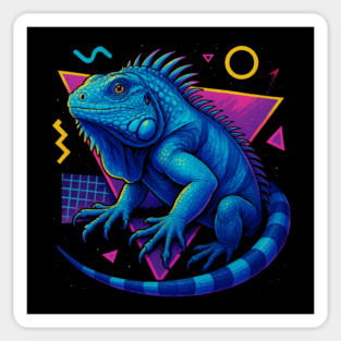 Retro Neon Blue Axanthic Iguana Sticker