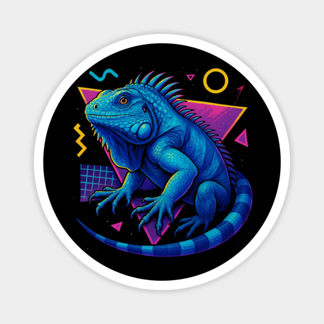 Retro Neon Blue Axanthic Iguana Magnet by Reptiq's Store