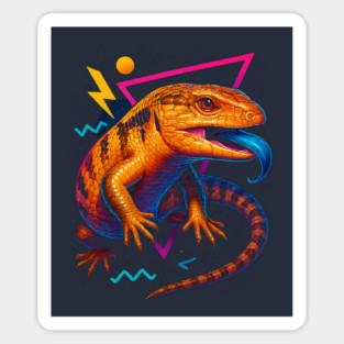 Retro Neon Blue Tongue Skink Sticker
