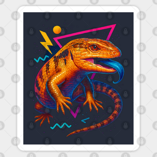 Retro Neon Blue Tongue Skink Sticker by Reptiq's Store
