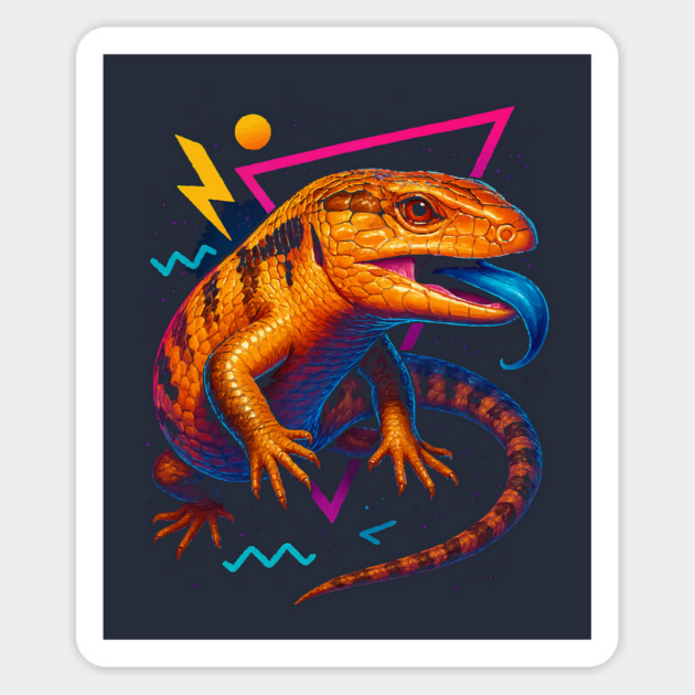 Retro Neon Blue Tongue Skink Magnet by Reptiq's Store
