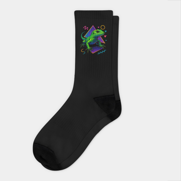 Retro Neon Green Ameiva Socks by Reptiq's Store