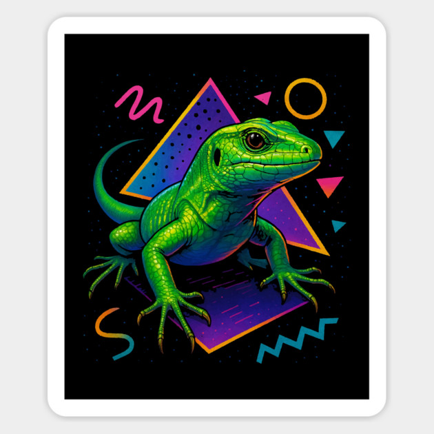 Retro Neon Green Ameiva Magnet by Reptiq's Store