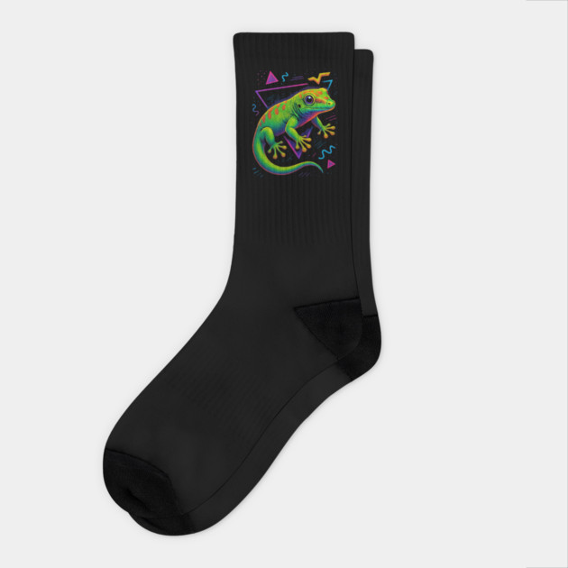 Retro Neon Gold Dust Day Gecko Socks by Reptiq's Store