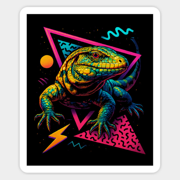 Retro Neon Golden Tegu Magnet by Reptiq's Store
