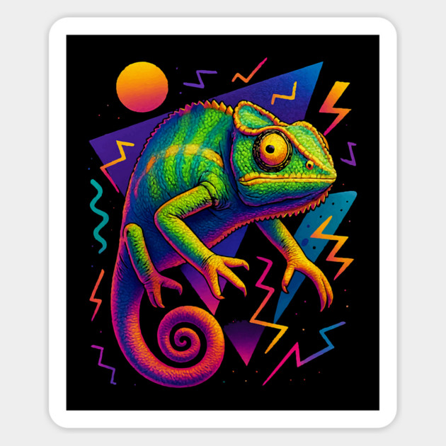 Retro Neon Senegal Chameleon Magnet by Reptiq's Store