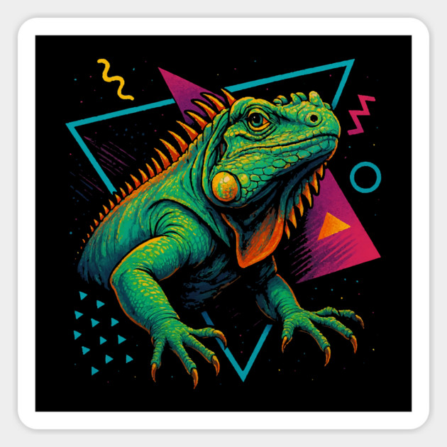Retro Neon Rhinoceros Iguana Magnet by Reptiq's Store