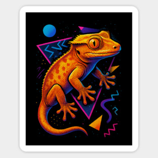 Retro Neon Crested Gecko Sticker