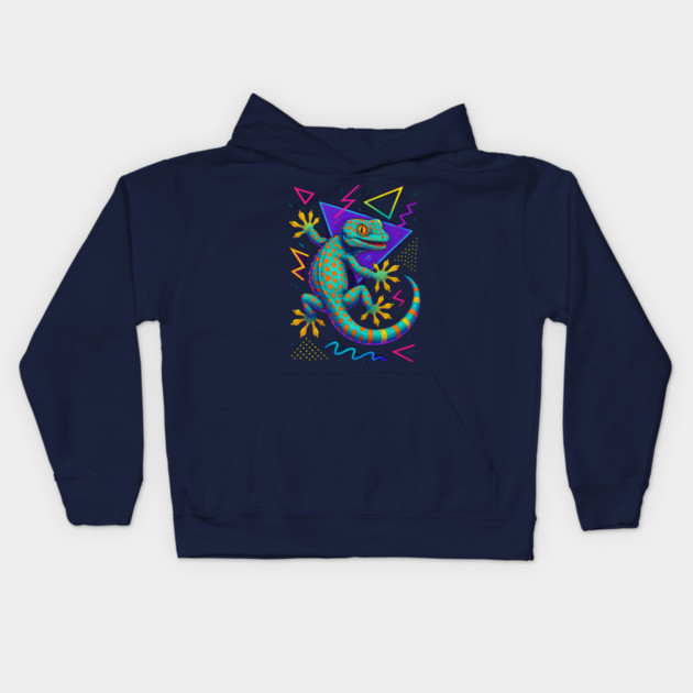 Retro Neon Tokay Gecko Kids Hoodie by Reptiq's Store