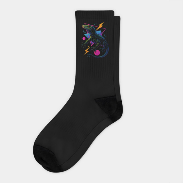 Retro Neon Black Tree Monitor Socks by Reptiq's Store