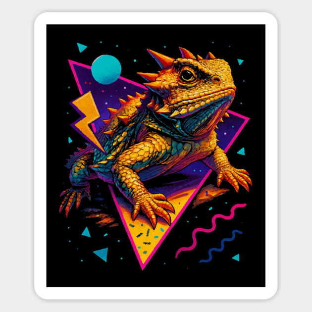Retro Neon Desert Horned Lizard Magnet by Reptiq's Store