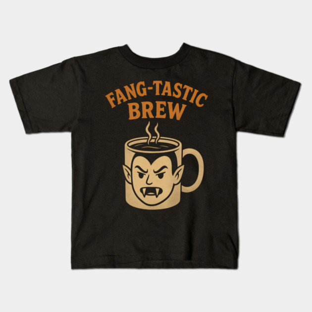 Fang-tastic Brew - Cute Vampire Coffee Mug Halloween Design Kids T-Shirt by Demian Stipatio