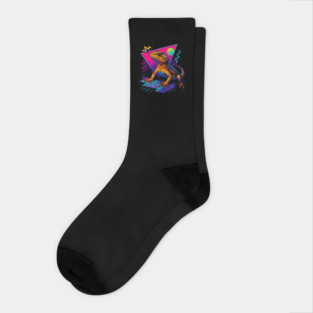 Retro Neon Zebra Tailed Lizard Socks