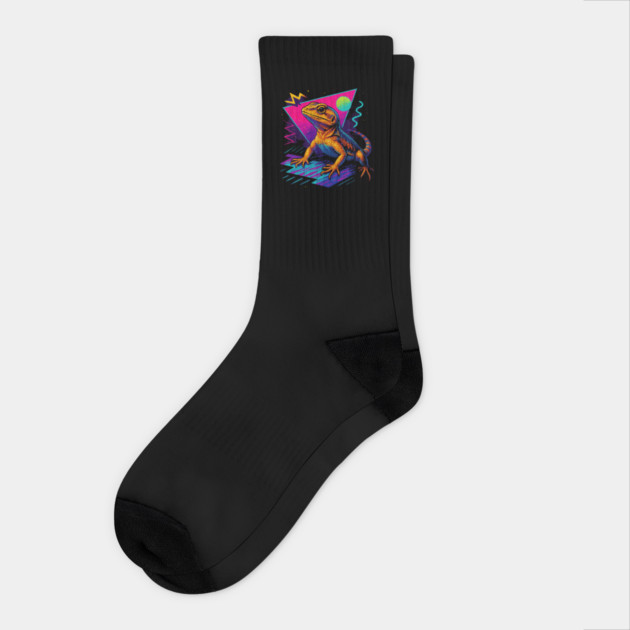 Retro Neon Zebra Tailed Lizard Socks by Reptiq's Store