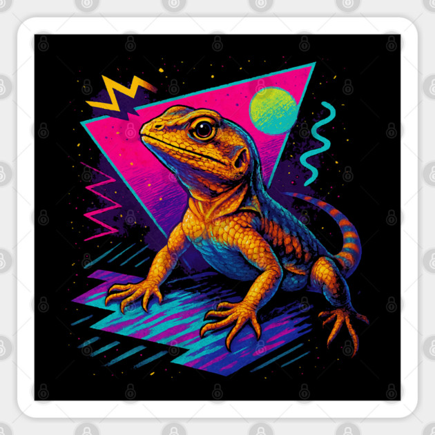 Retro Neon Zebra Tailed Lizard Sticker by Reptiq's Store