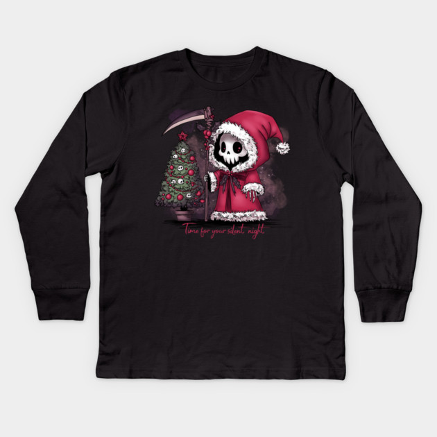 Christmas Grim Reaper Kids Long Sleeve T-Shirt by H. R. Sinclair