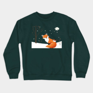 Minimalist Cute Fox Bird Animal Winter Forest Crewneck Sweatshirt