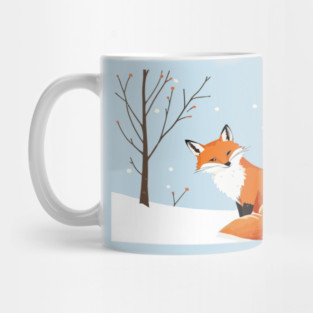 Minimalist Cute Fox Bird Animal Winter Forest Mug