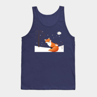 Minimalist Cute Fox Bird Animal Winter Forest Tank Top