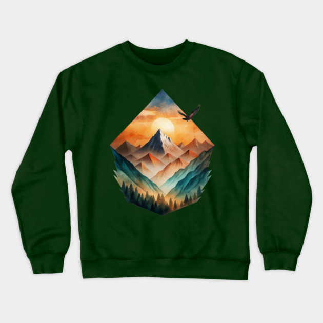 Eagle’s Flight – Sunset Mountain Adventure Tee Crewneck Sweatshirt by C.Code