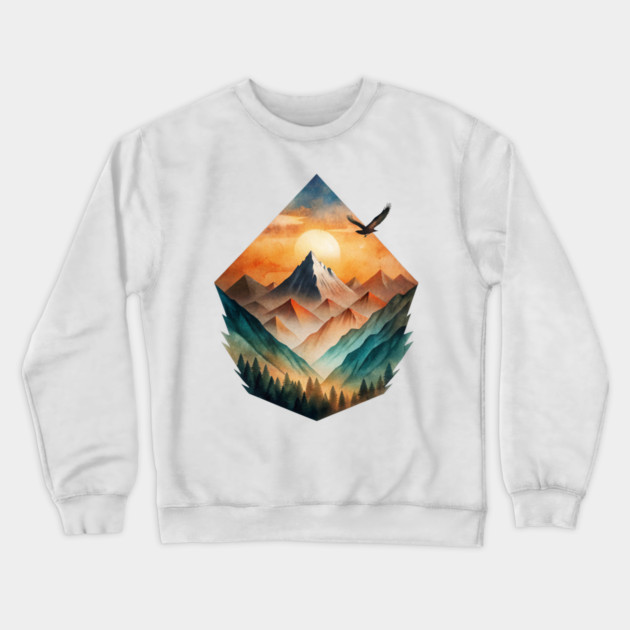Eagle’s Flight – Sunset Mountain Adventure Tee Crewneck Sweatshirt by C.Code