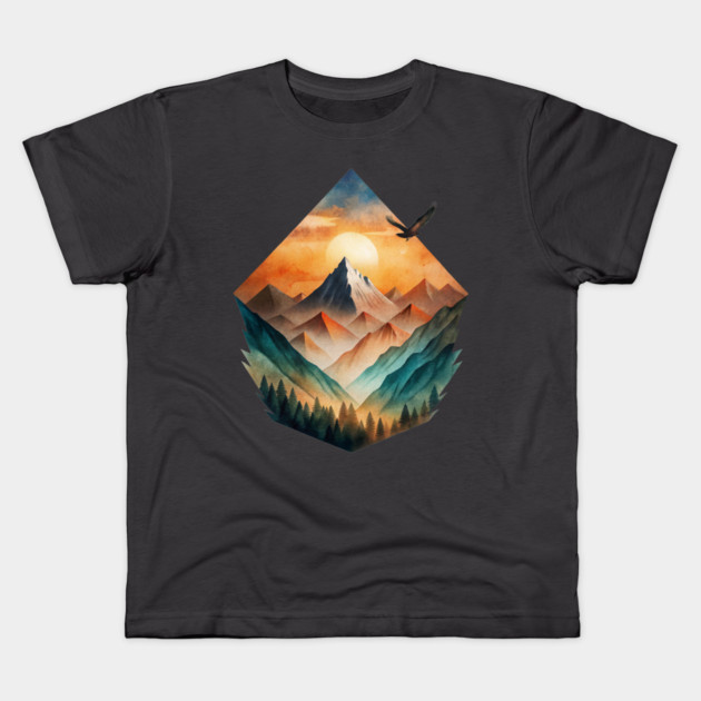 Eagle’s Flight – Sunset Mountain Adventure Tee Kids T-Shirt by C.Code