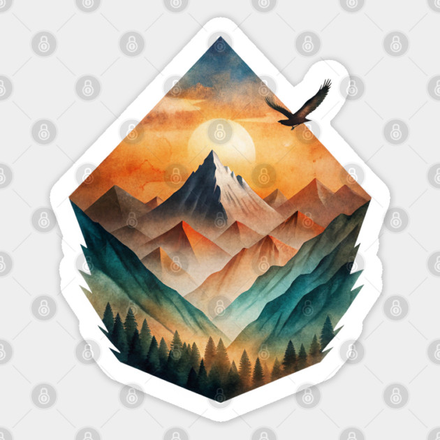 Eagle’s Flight – Sunset Mountain Adventure Tee Sticker by C.Code