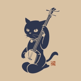 Shamisen With Black Cat T-Shirt