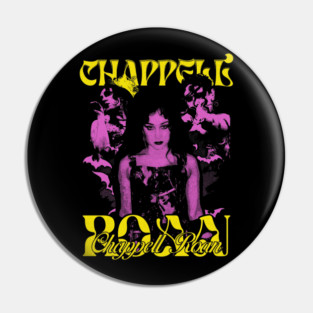 Pink Face Singer With Yellow Typography Pin