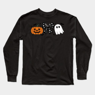Cute Pumpkin Ghost with Bow Long Sleeve T-Shirt
