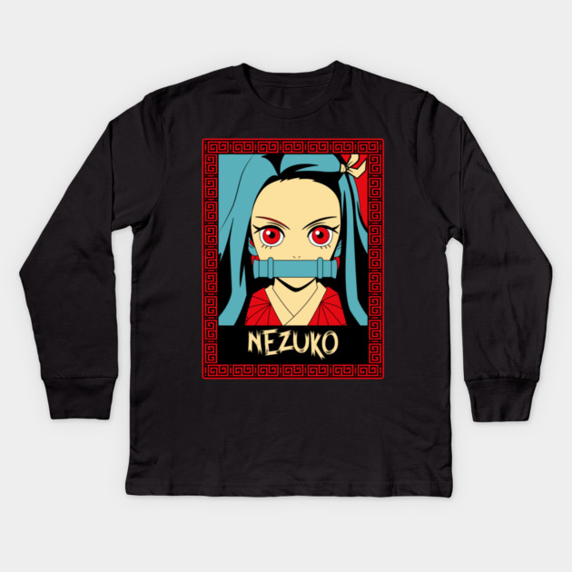 Demon Slayer Nezuko Cute and Fierce Kids Long Sleeve T-Shirt by Otaku Vibes