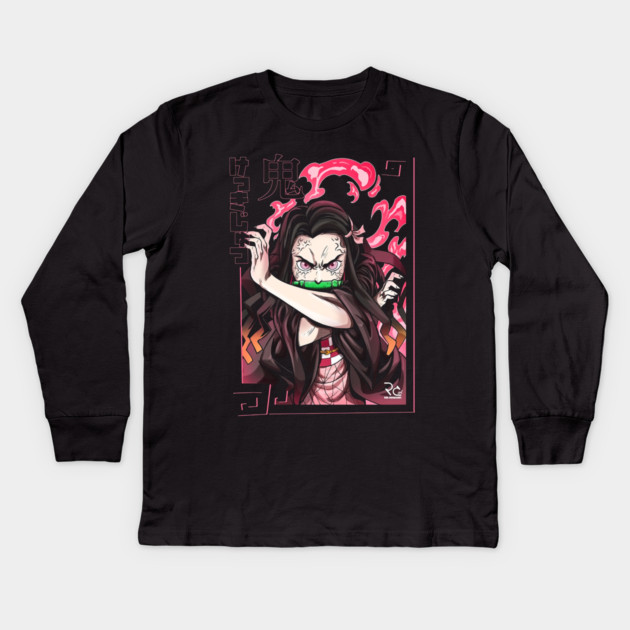 Demon Slayer Nezuko Blood Demon Art Kids Long Sleeve T-Shirt by Otaku Vibes