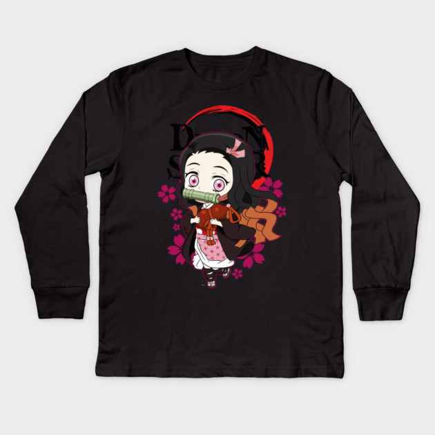 Chibi Cute Nezuko - Demon Slayer Kids Long Sleeve T-Shirt by Otaku Vibes