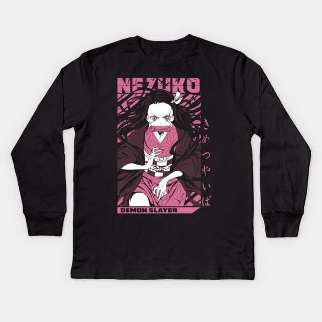 Demon Slayer Nezuko Kamado Flame Aura Kids Long Sleeve T-Shirt by Otaku Vibes