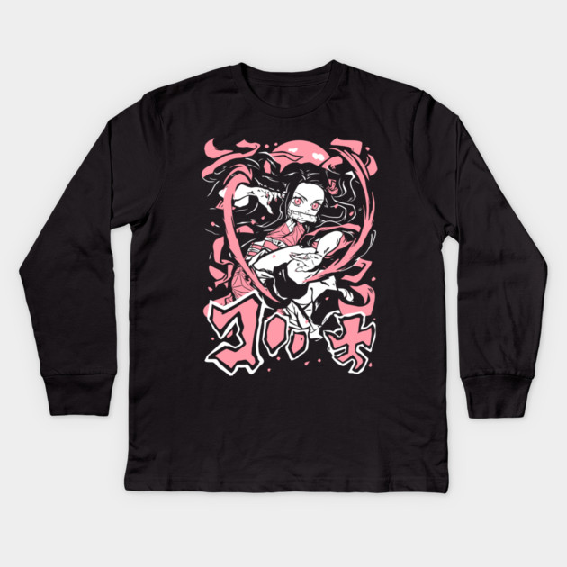 Demon Slayer - Nezuko in Action Cool Design Kids Long Sleeve T-Shirt by Otaku Vibes
