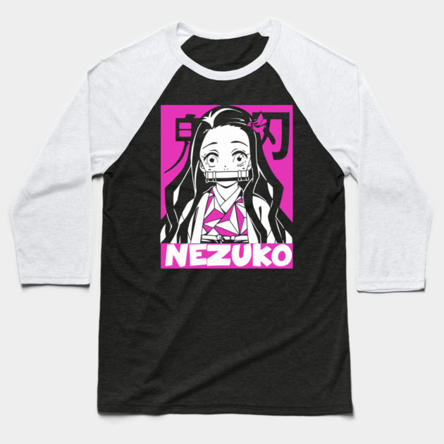 Demon Slayer Nezuko Pink Glow Baseball T-Shirt by Otaku Vibes