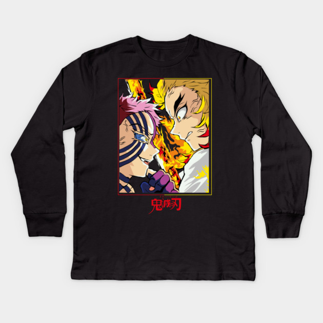 Demon Slayer Rengoku vs Akaza Clash Art Kids Long Sleeve T-Shirt by Otaku Vibes