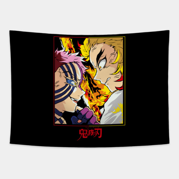 Demon Slayer Rengoku vs Akaza Clash Art Tapestry by Otaku Vibes