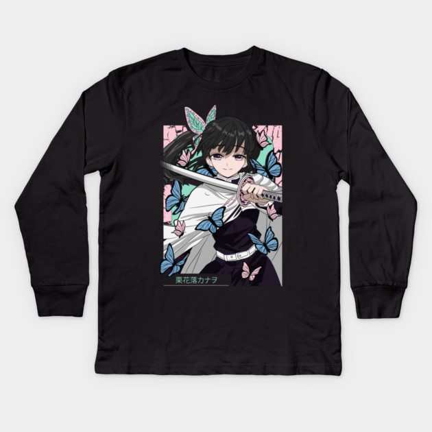 Demon Slayer Kanao Tsuyuri Butterfly Blade Art Kids Long Sleeve T-Shirt by Otaku Vibes