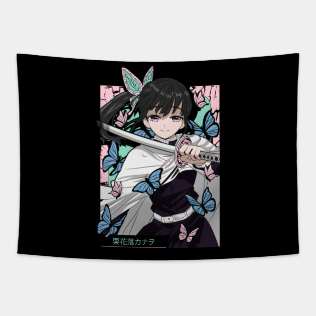 Demon Slayer Kanao Tsuyuri Butterfly Blade Art Tapestry by Otaku Vibes