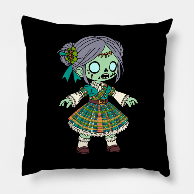 Cute Scottish Zombie Girl Pillow by H. R. Sinclair