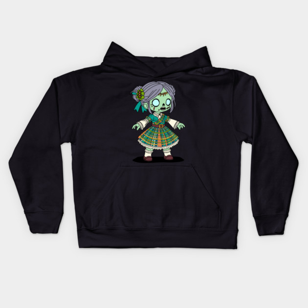 Cute Scottish Zombie Girl Kids Hoodie by H. R. Sinclair