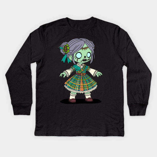 Cute Scottish Zombie Girl Kids Long Sleeve T-Shirt by H. R. Sinclair