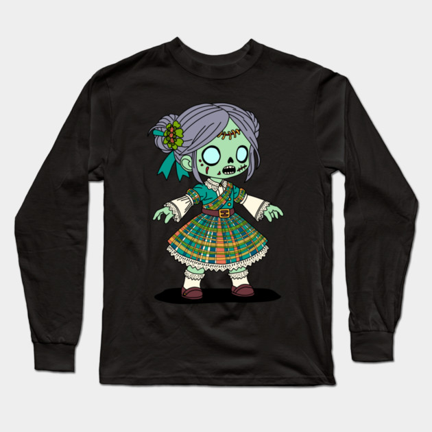 Cute Scottish Zombie Girl Long Sleeve T-Shirt by H. R. Sinclair