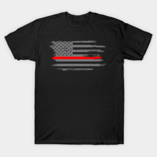 Thin Red Line Fire Fire Rescue American Flag T-Shirt