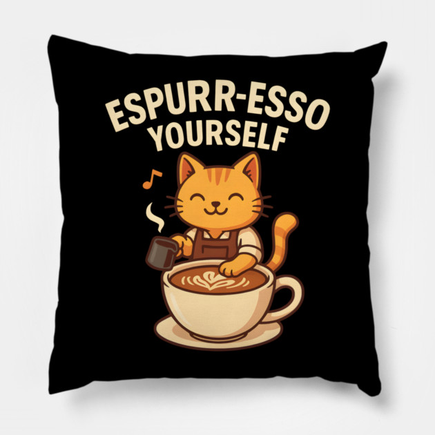 Espurr-esso Yourself – Cute Cat Coffee Pun Gift Pillow by MakerMind8.2