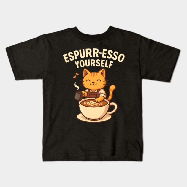Espurr-esso Yourself – Cute Cat Coffee Pun Gift Kids T-Shirt by MakerMind8.2