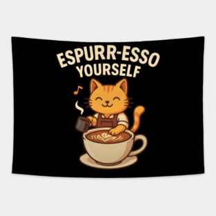 Espurr-esso Yourself – Cute Cat Coffee Pun Gift Tapestry