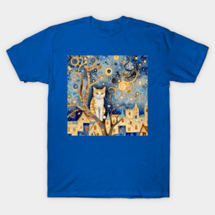 Klimt Cat in Starry Night Tree T-Shirt